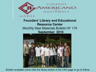 Founders’ Library and Educational Resource Center Monthly New Materials Bulletin N° 170 September 2010