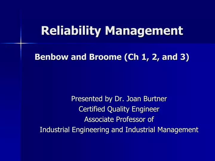 reliability management benbow and broome ch 1 2 and 3