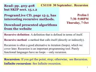 CS1110 30 September. Recursion
