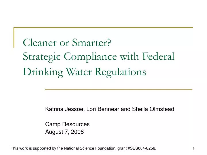 cleaner or smarter strategic compliance with federal drinking water regulations