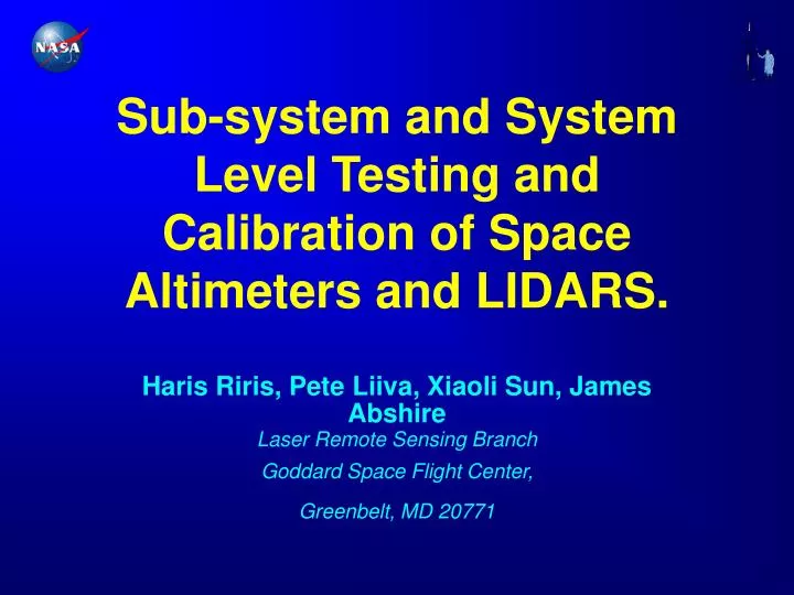 sub system and system level testing and calibration of space altimeters and lidars
