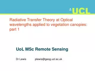 Radiative Transfer Theory at Optical wavelengths applied to vegetation canopies: part 1