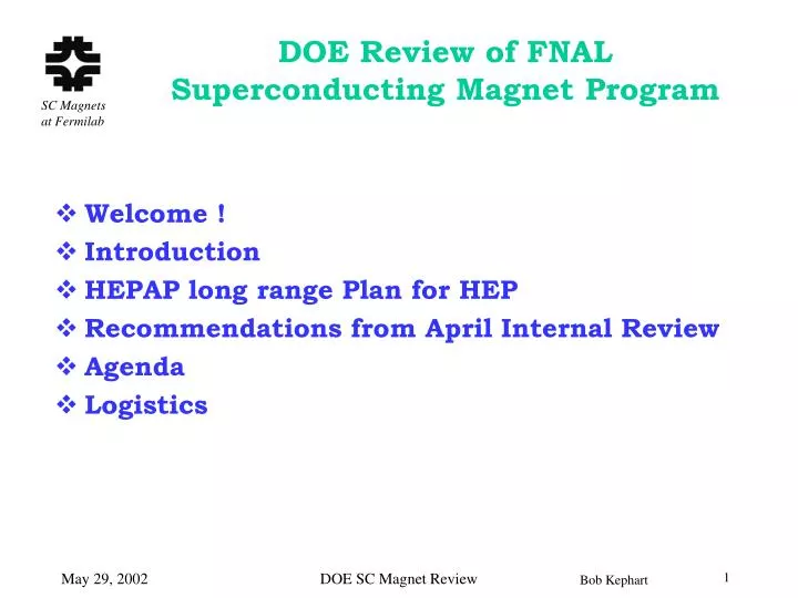 doe review of fnal superconducting magnet program