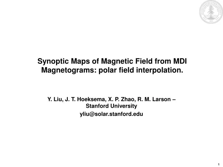 synoptic maps of magnetic field from mdi magnetograms polar field interpolation
