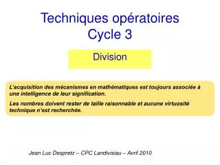 techniques op ratoires cycle 3