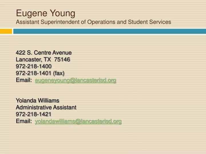 eugene young assistant superintendent of operations and student services