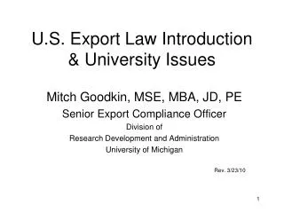 U.S. Export Law Introduction &amp; University Issues