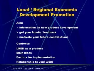 Local / Regional Economic Development Promotion
