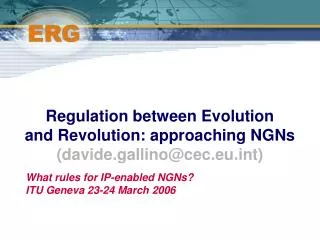 Regulation between Evolution and Revolution: approaching NGNs (davide.gallino@cec.eu.int)