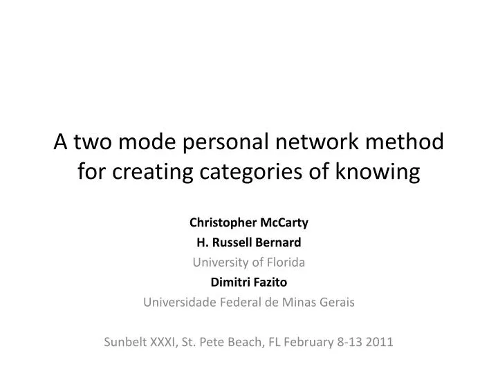 a two mode personal network method for creating categories of knowing
