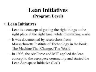 Lean Initiatives (Program Level)