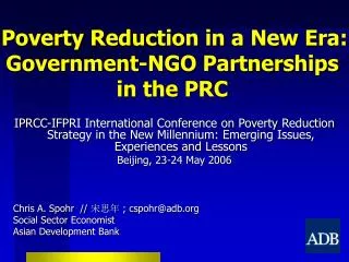 Poverty Reduction in a New Era: Government-NGO Partnerships in the PRC