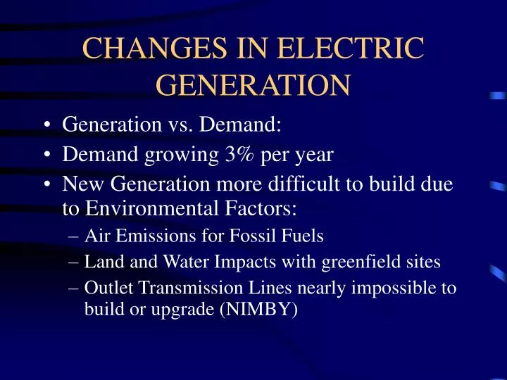 changes in electric generation