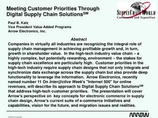 Meeting Customer Priorities Through Digital Supply Chain Solutions SM