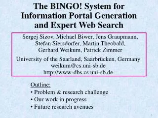 The BINGO! System for Information Portal Generation and Expert Web Search