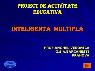 PROIECT DE ACTIVITATE EDUCATIVA