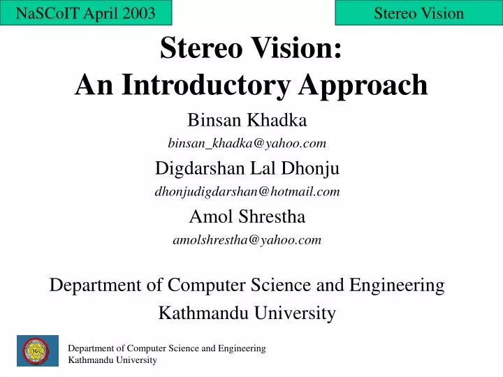 stereo vision an introductory approach
