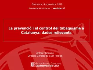 La prevenció i el control del tabaquisme a Catalunya : dades rellevants