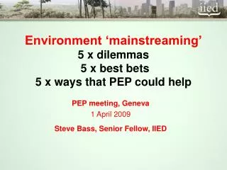 Environment ‘mainstreaming’ 5 x dilemmas 5 x best bets 5 x ways that PEP could help