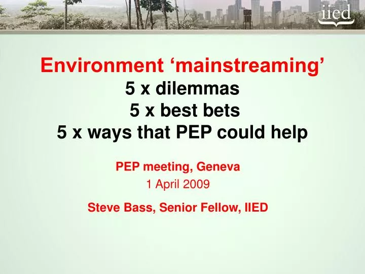 environment mainstreaming 5 x dilemmas 5 x best bets 5 x ways that pep could help