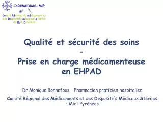 qualit et s curit des soins prise en charge m dicamenteuse en ehpad