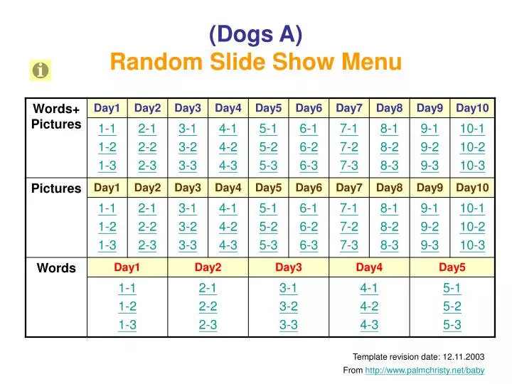 dogs a random slide show menu
