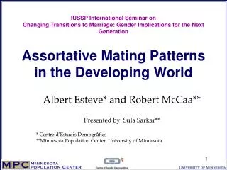 Assortative Mating Patterns in the Developing World