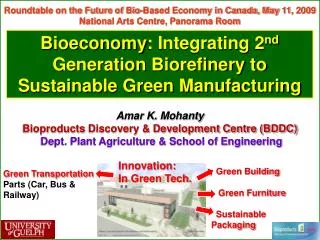 Bioeconomy : Integrating 2 nd Generation Biorefinery to Sustainable Green Manufacturing