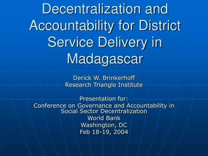 decentralization and accountability for district service delivery in madagascar