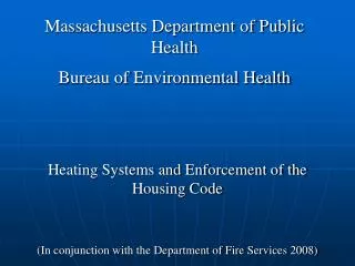 Massachusetts Department of Public Health Bureau of Environmental Health
