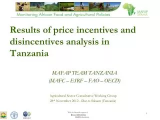 Results of price incentives and disincentives analysis in Tanzania