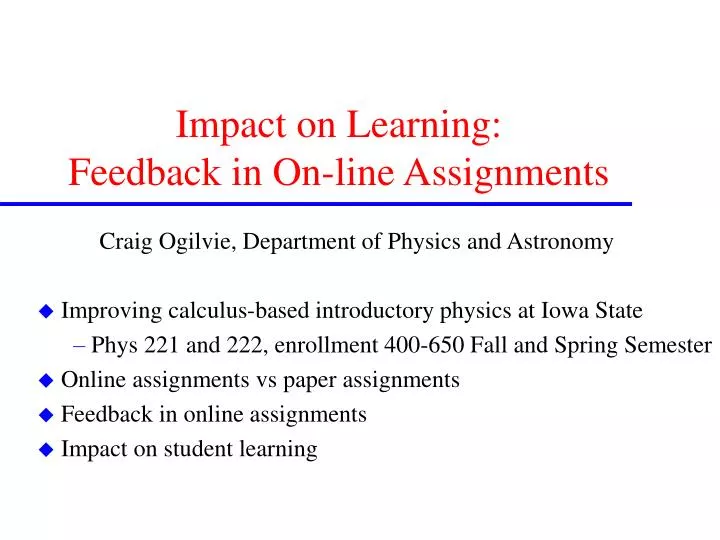 impact on learning feedback in on line assignments