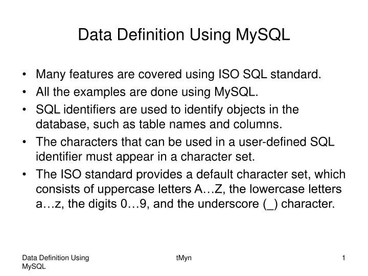 data definition using mysql