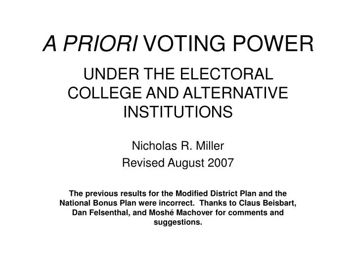 a priori voting power