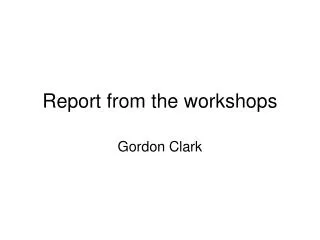 Report from the workshops