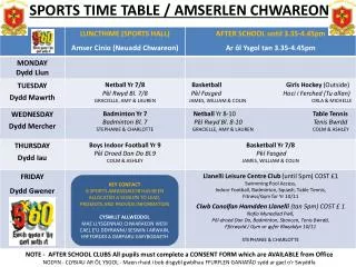 SPORTS TIME TABLE / AMSERLEN CHWAREON