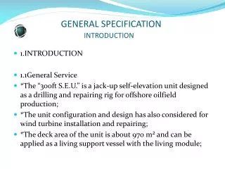 GENERAL SPECIFICATION INTRODUCTION