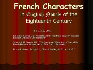 French Characters in English Novels of the Eighteenth Century