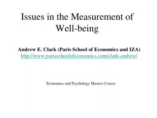 Issues in the Measurement of Well-being