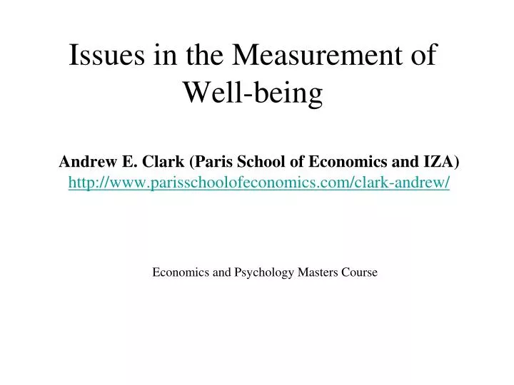 issues in the measurement of well being