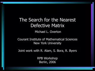 The Search for the Nearest Defective Matrix