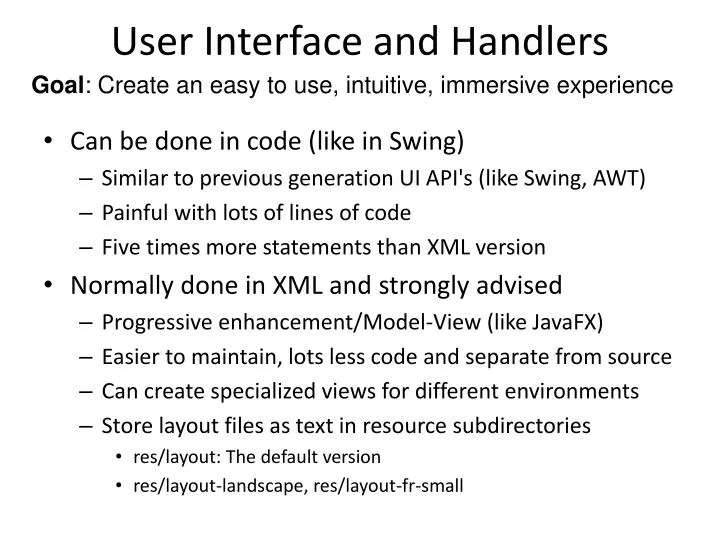 user interface and handlers