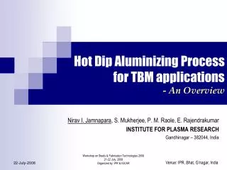Hot Dip Aluminizing Process for TBM applications - An Overview
