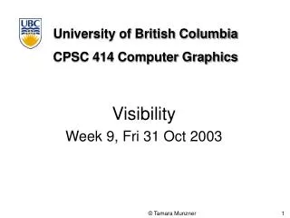 Visibility Week 9, Fri 31 Oct 2003