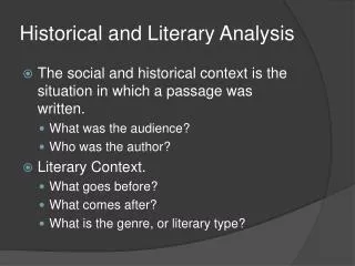 Historical and Literary Analysis