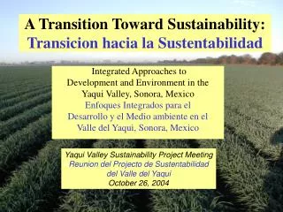 A Transition Toward Sustainability: Transicion hacia la Sustentabilidad