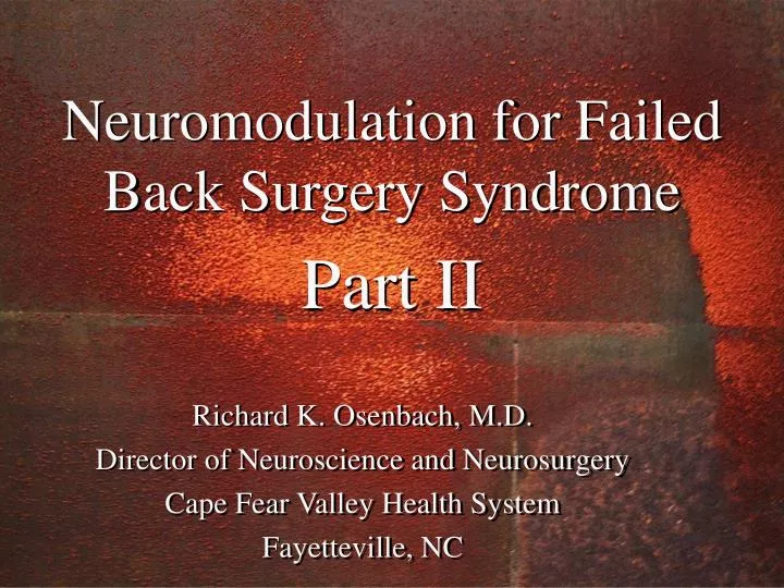 neuromodulation for failed back surgery syndrome part ii