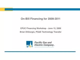 On-Bill Financing for 2009-2011