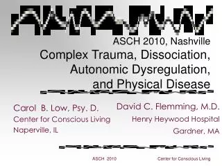 ASCH 2010, Nashville Complex Trauma, Dissociation, Autonomic Dysregulation, and Physical Disease