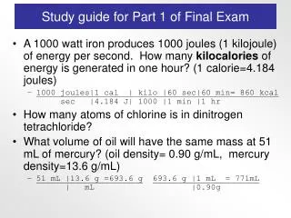 Study guide for Part 1 of Final Exam